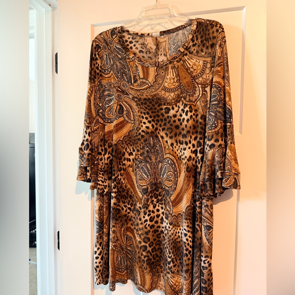 Brown Paisley and Leopard Print dress